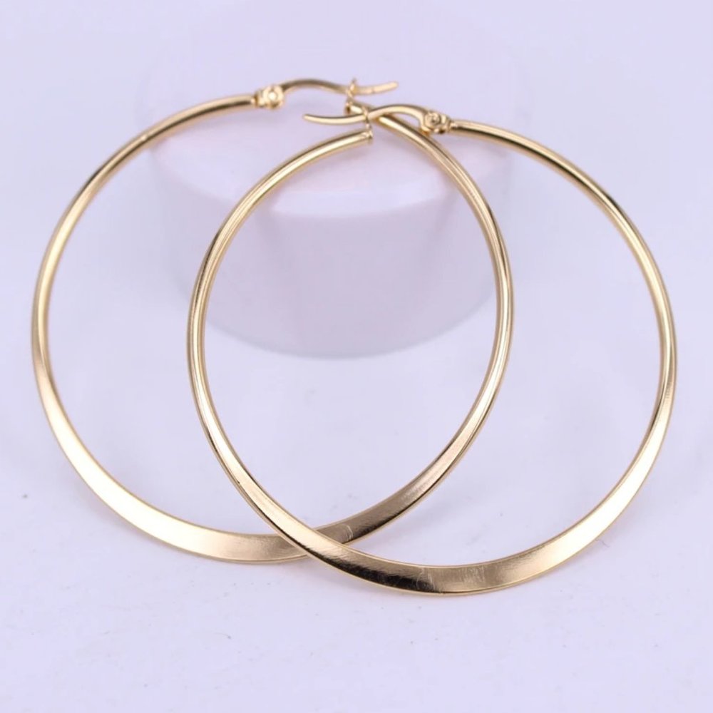 NEW 18K Yellow Gold 2.36'' Round Hoop Earrings